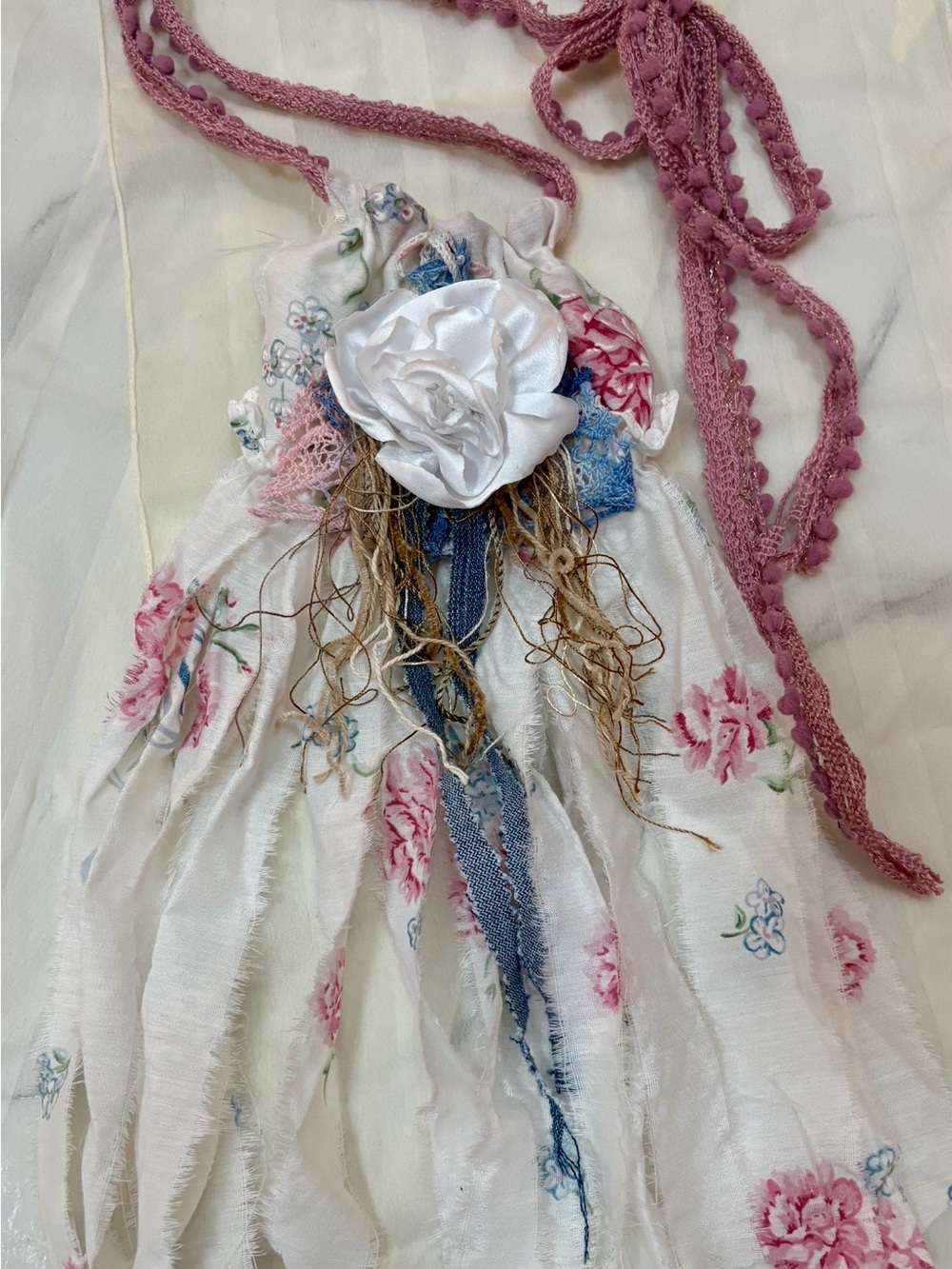 Shabby Chic Rose Upcycled Jabot Necklace Collar
